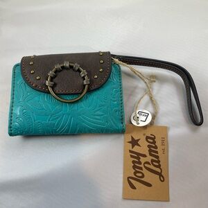 Tony Lama Teal and Brown Clutch Wristlet